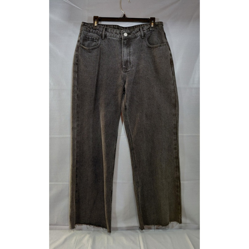 Cider Wide Leg Jeans Black Denim Women's LG High Rise Raw Hem